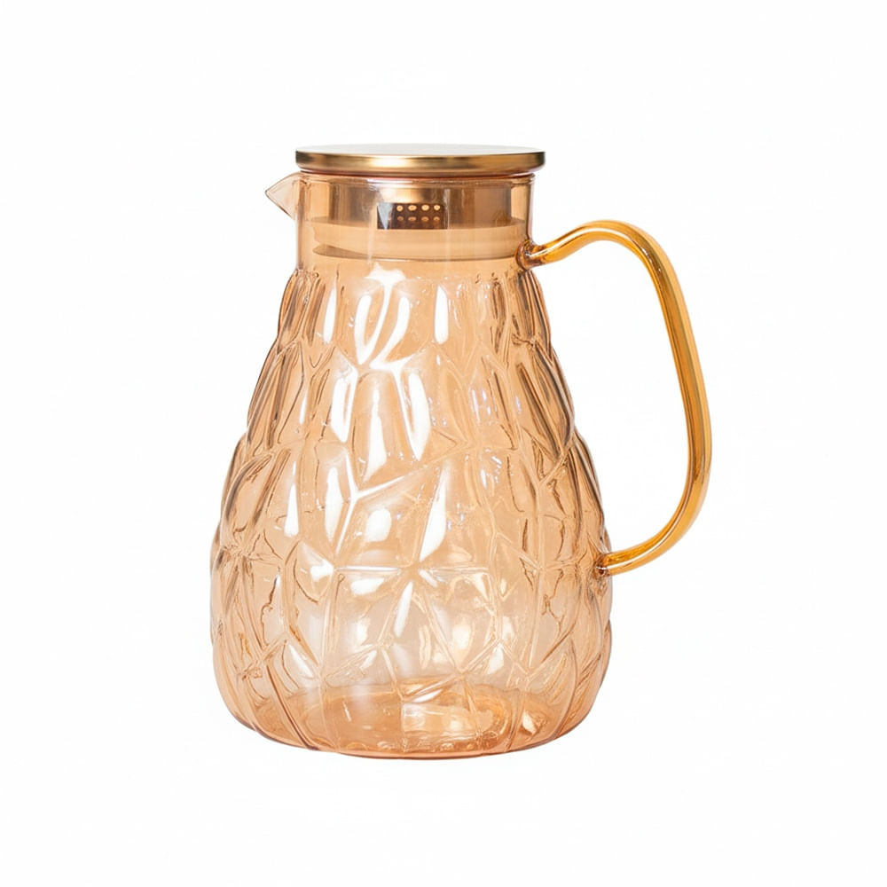 JARRA DE VIDRIO AMBAR TEXTURIZADO CON ASA 21CM