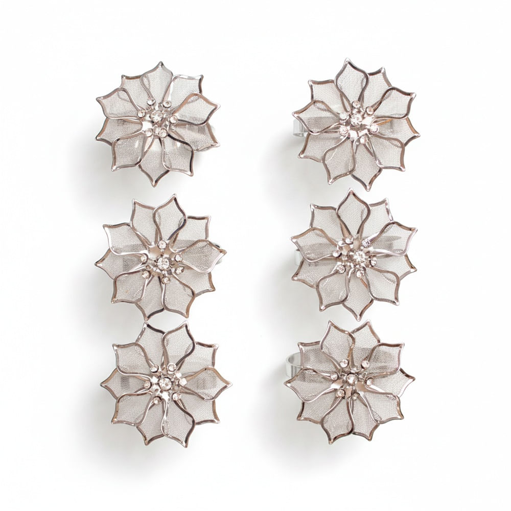 SETX6 AROS PARA SERVILLETAS DISEÑO FLOR PLATEADA