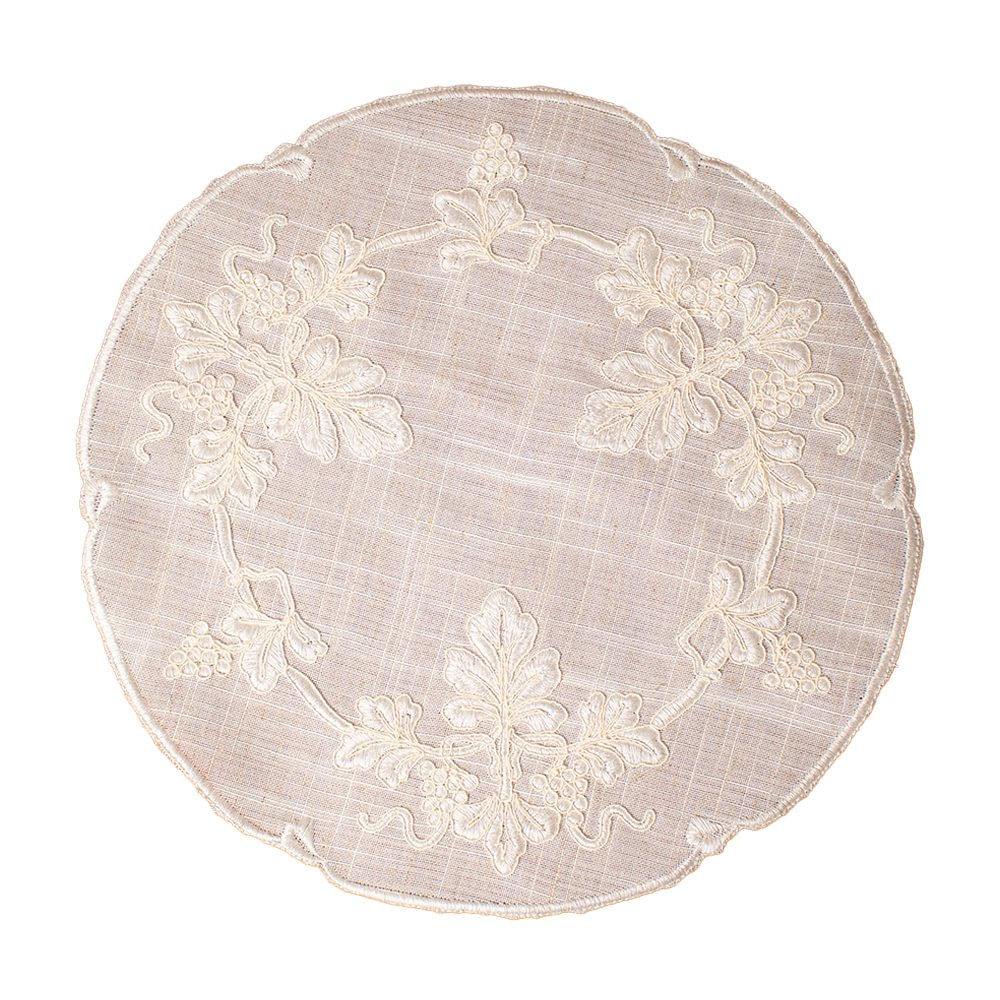 Setx2 Tapetes 35cm Redondo Poliéster Bordado Beige