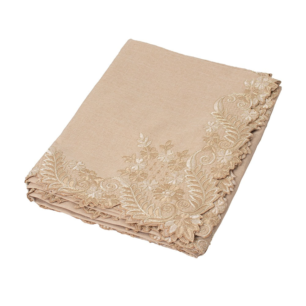 Mantel para 8 Sillas Rectangular Poliéster Beige Bordado