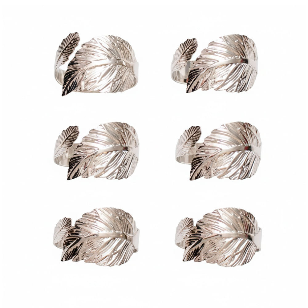 SETX6 AROS PARA SERVILLETAS DISEÑO HOJAS PLATEADA