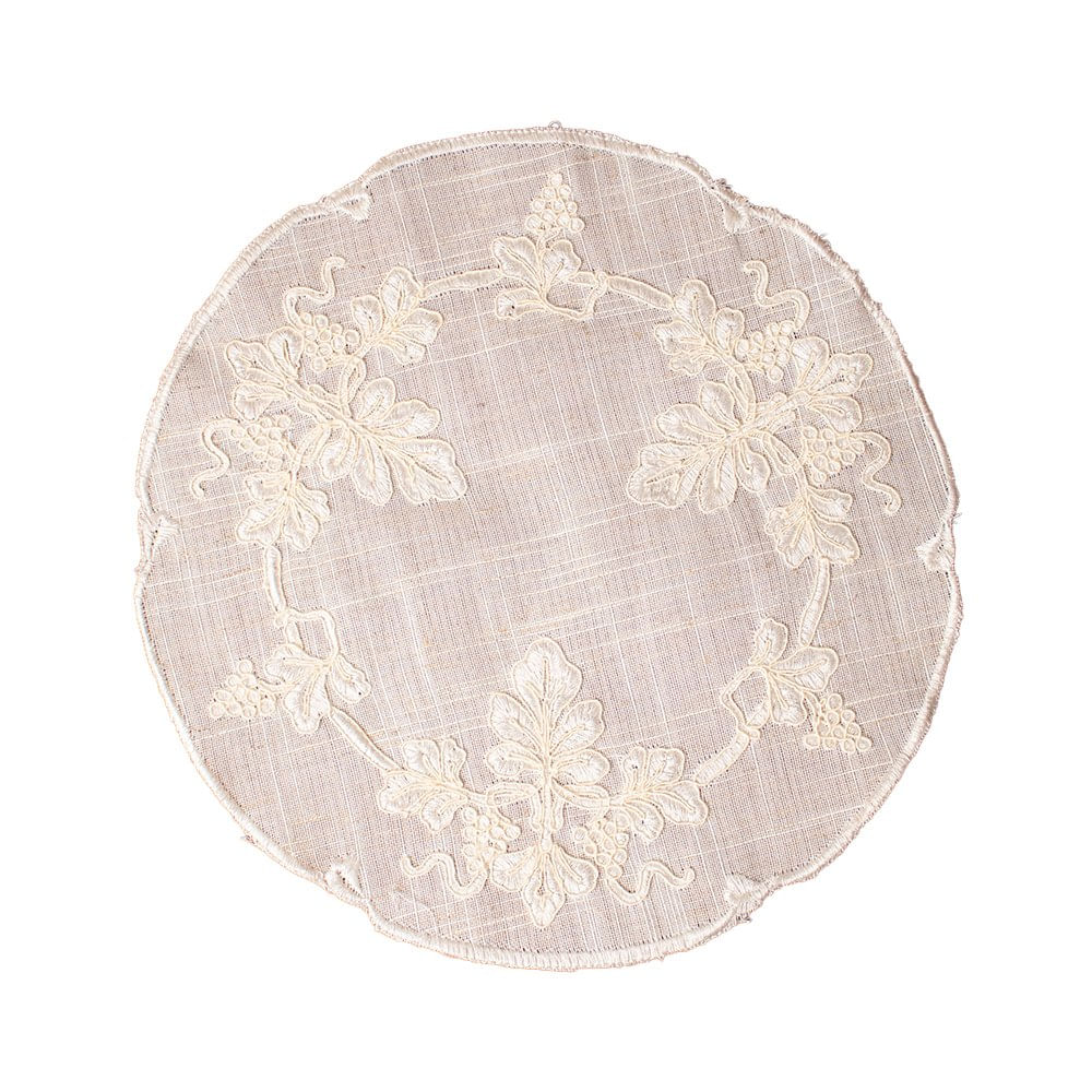 Setx2 Tapetes 30cm Redondo Poliéster Bordado Beige