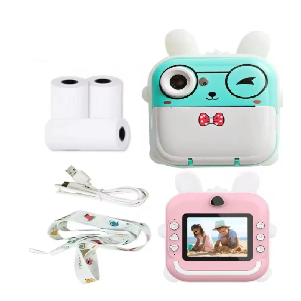 CÁMARA DIGITAL CONEJITO CON IMPRESIÓN TÉRMICA Y LUCES RGB PARA NIÑOS