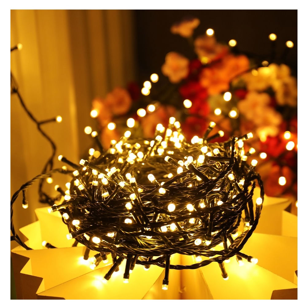 Tira de Luces Navidenas 12mts Ambar con Tiempos de Luces