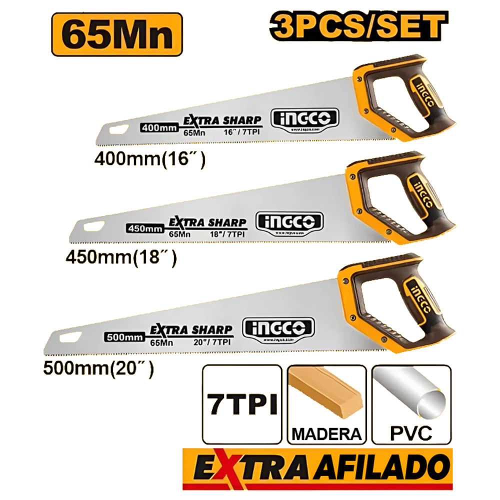 Juego 3 Serruchos Ingco 65MN COS23093