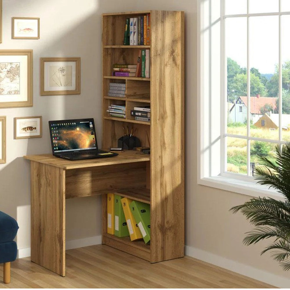 ESCRITORIO CON LIBRERO MODELO ELE COLOR MIEL