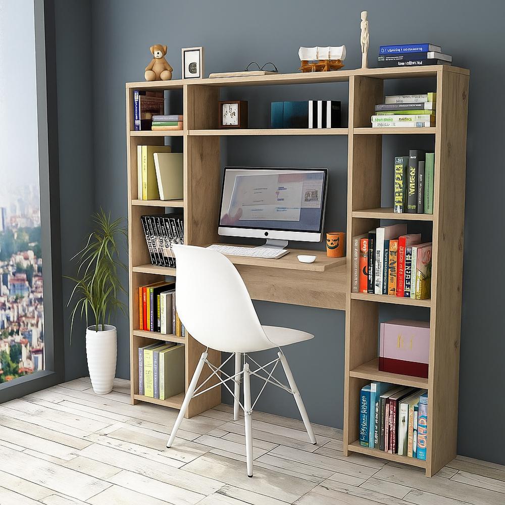 ESCRITORIO CON ESTANTE MODELO HOME OFFICE COLOR ROVERE