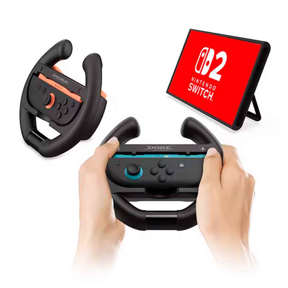 Set 2 und Soporte Timón para Joycons Nintendo Switch 2 Steering Wheel Negro
