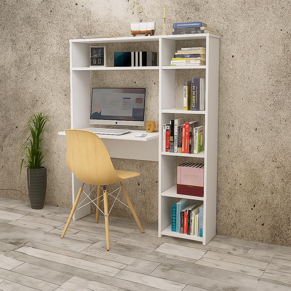 ESCRITORIO CON ESTANTE MODELO MINIMALISTA COLOR BLANCO