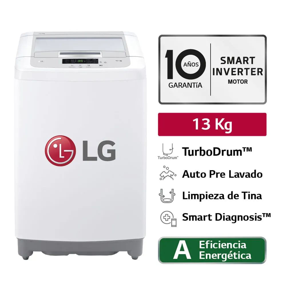 Lavadora LG 13 kg carga superior con TurboDrum WT13WPBK -Blanco