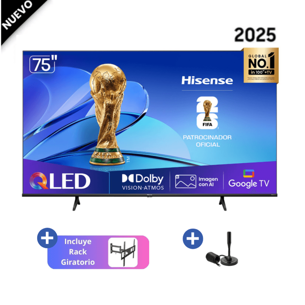 Televisor Hisense 75 Qled 4k 75qd6n Google Tv 2025 Con RackGiratorio y AntenaDigital