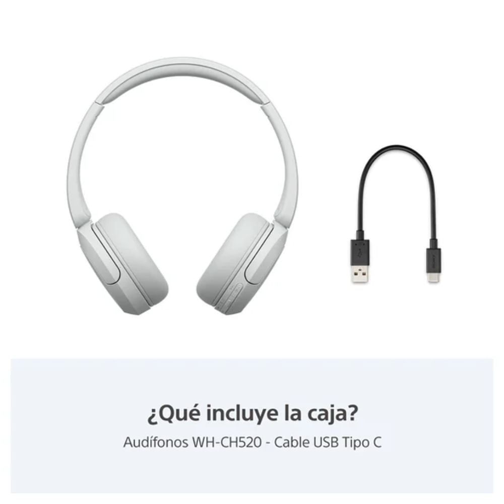 Audífonos Bluetooth On-Ear Sony WH-CH520 Blancos con 50 Horas de Batería