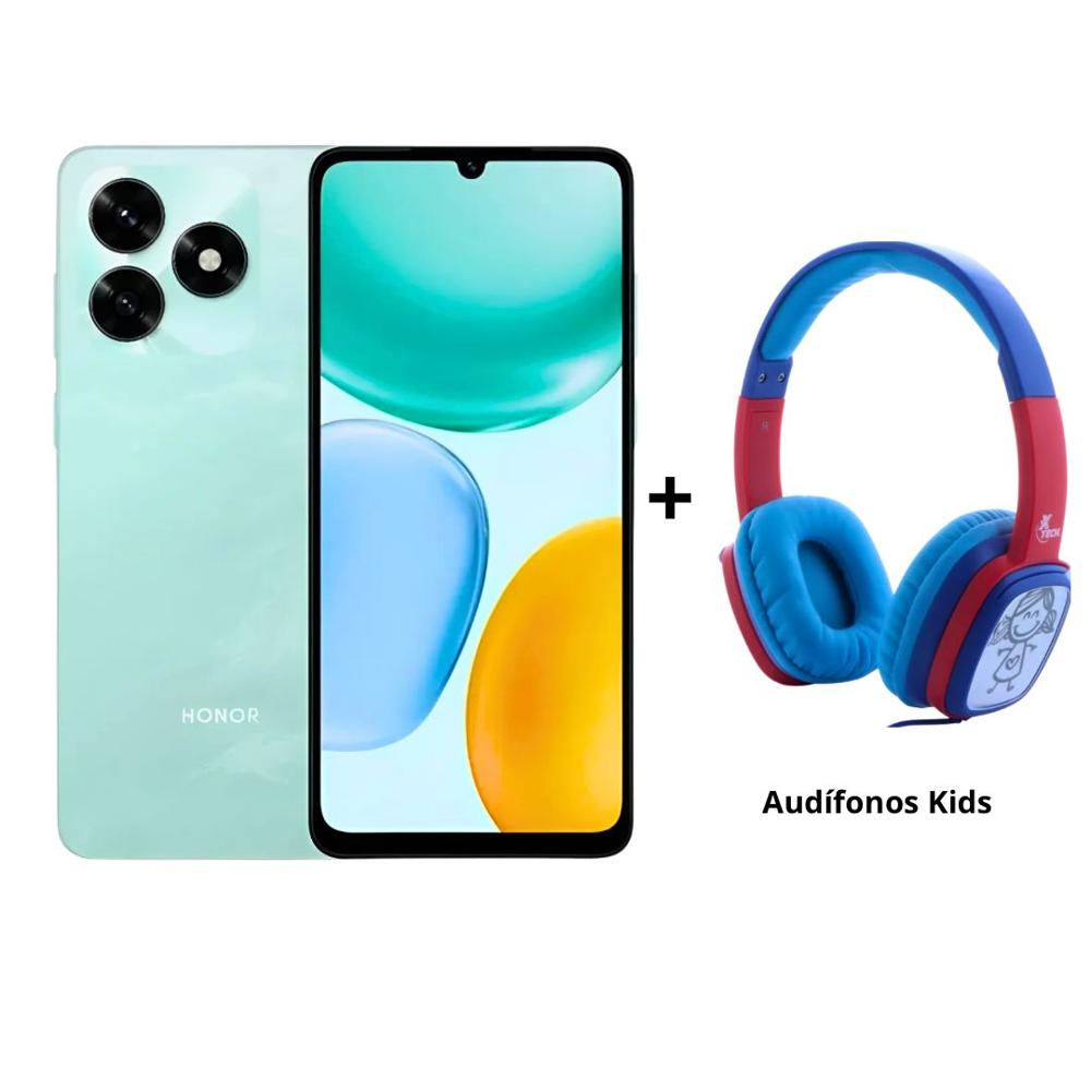 Pack Celular Honor X5c Plus 256GB 6GB RAM Dual Sim 4G Cyan + Audífonos Xtech Kids Azul