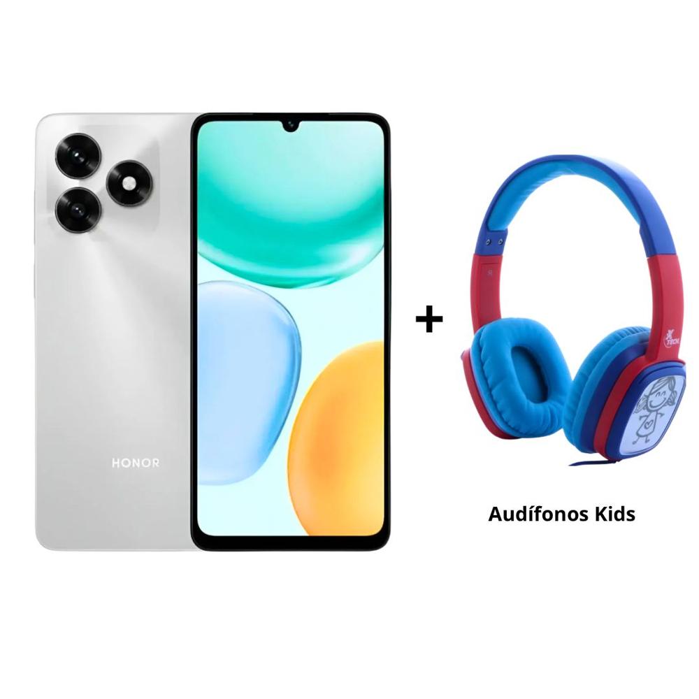 Pack Celular HONOR X5c Plus Silver 256GB + Audífonos Xtech Kids Azul