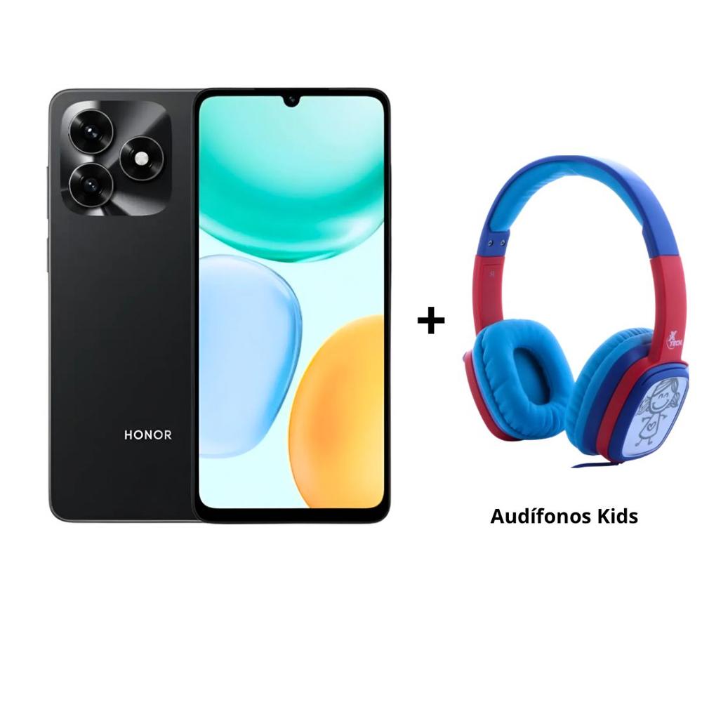 Pack Celular Honor X5c Plus Negro 256GB + Audífonos Xtech Kids Azul