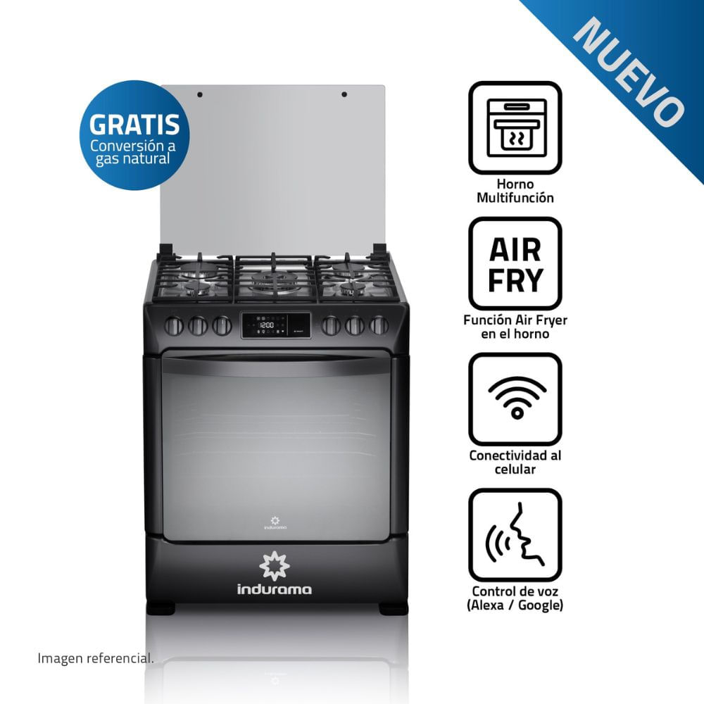 Cocina Indurama Smart 30 Pulgadas 5 Hornillas Black Steel