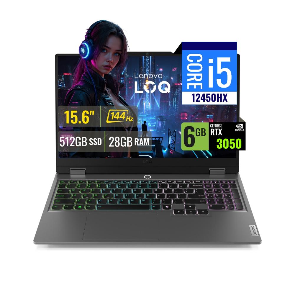 Laptop Lenovo LOQ 15IAX9 Intel Core i5 12450HX 28GB RAM 512GB SSD 6GB RTX 3050 15.6 FHD 83GS00JULM28