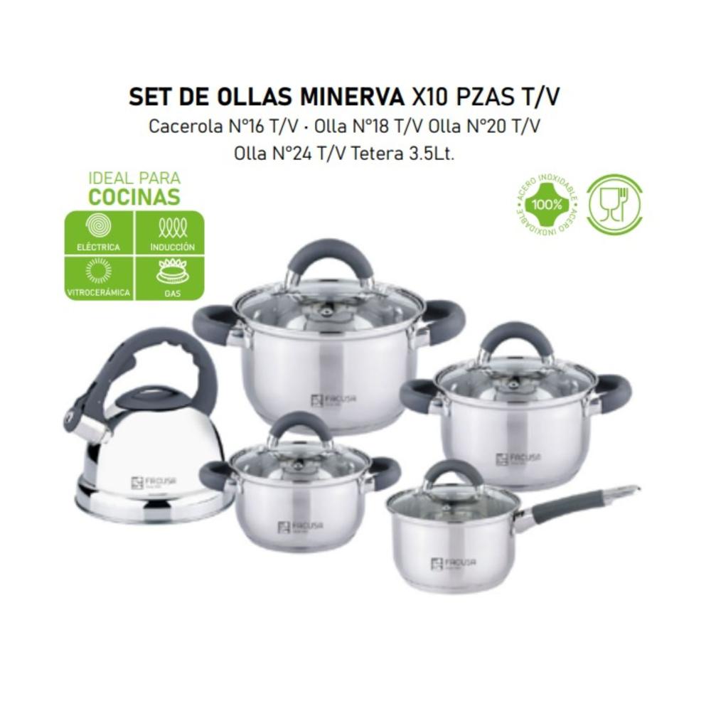 Juego de Ollas 10 piezas Acero Inoxidable Modelo Minerva Marca Facusa