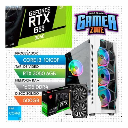 Computadora PC GAMER Core i3 10100F - RAM 16GB-SSD 500GB - VIDEO RTX 3050 6GB