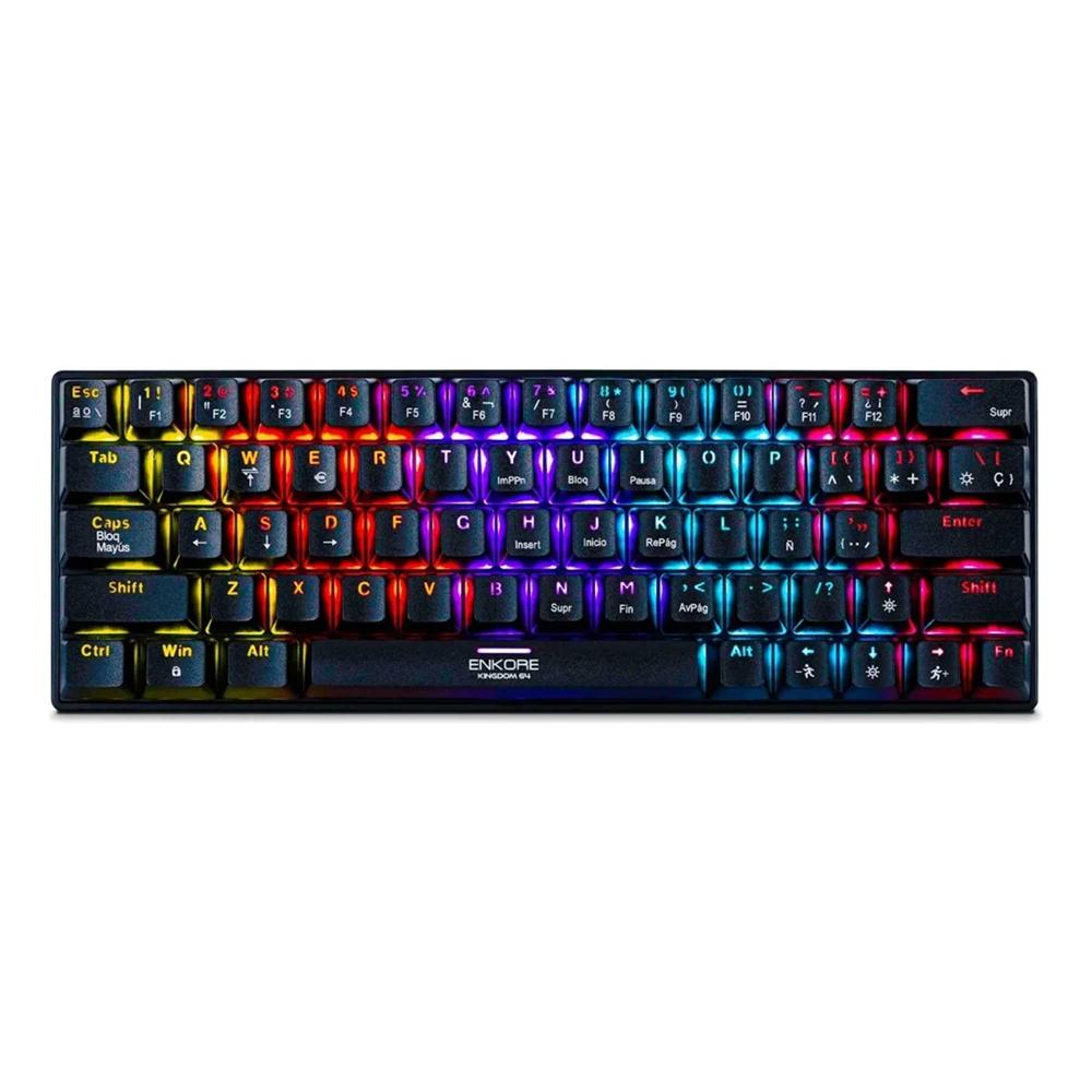 Teclado Mecánico Kingdom 64 Switch Blue Led Rainbow Antighos Negro Español Latinoamérica