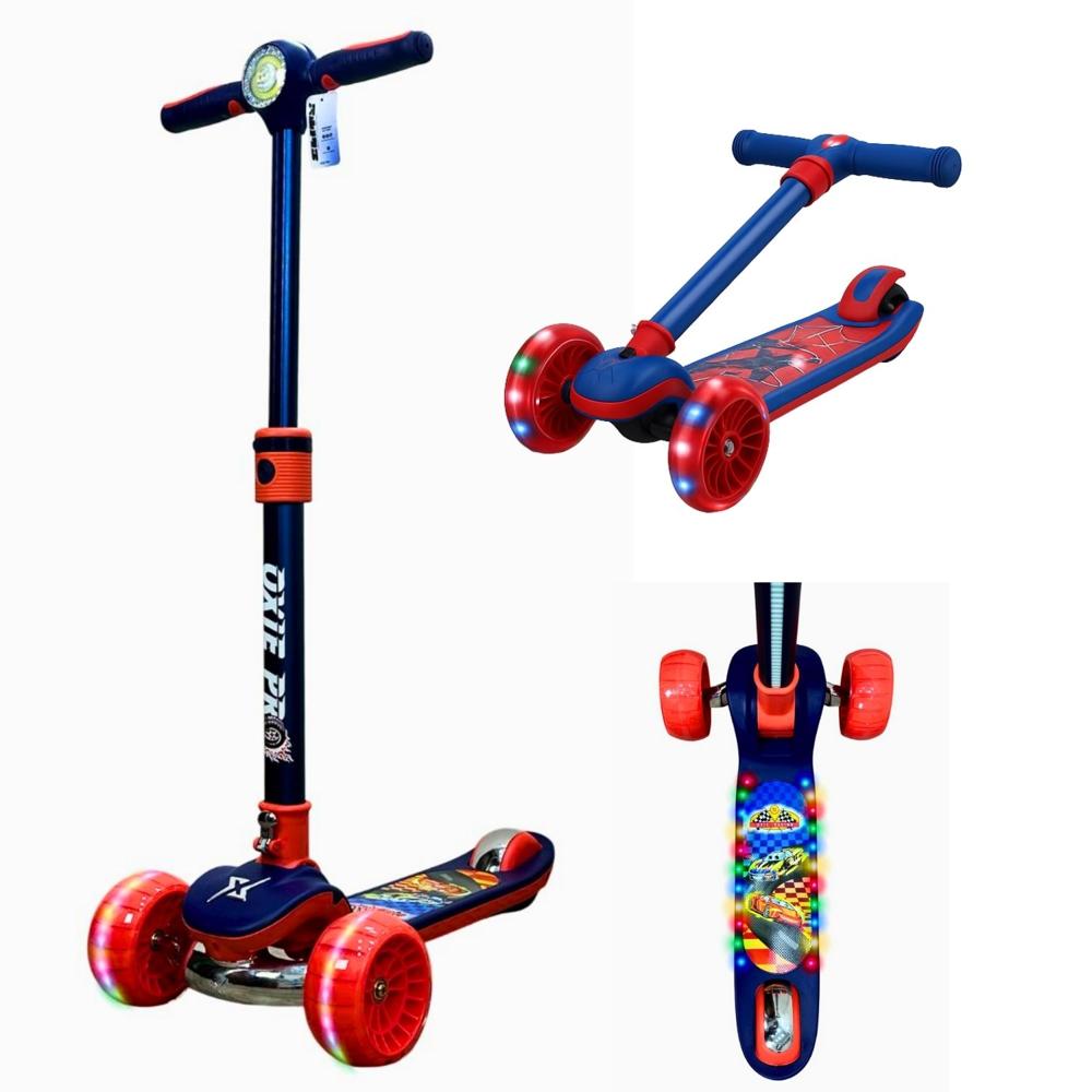 Scooter para niños de 3 a 12 años con luces LED, Bluetooth y freno trasero Azul