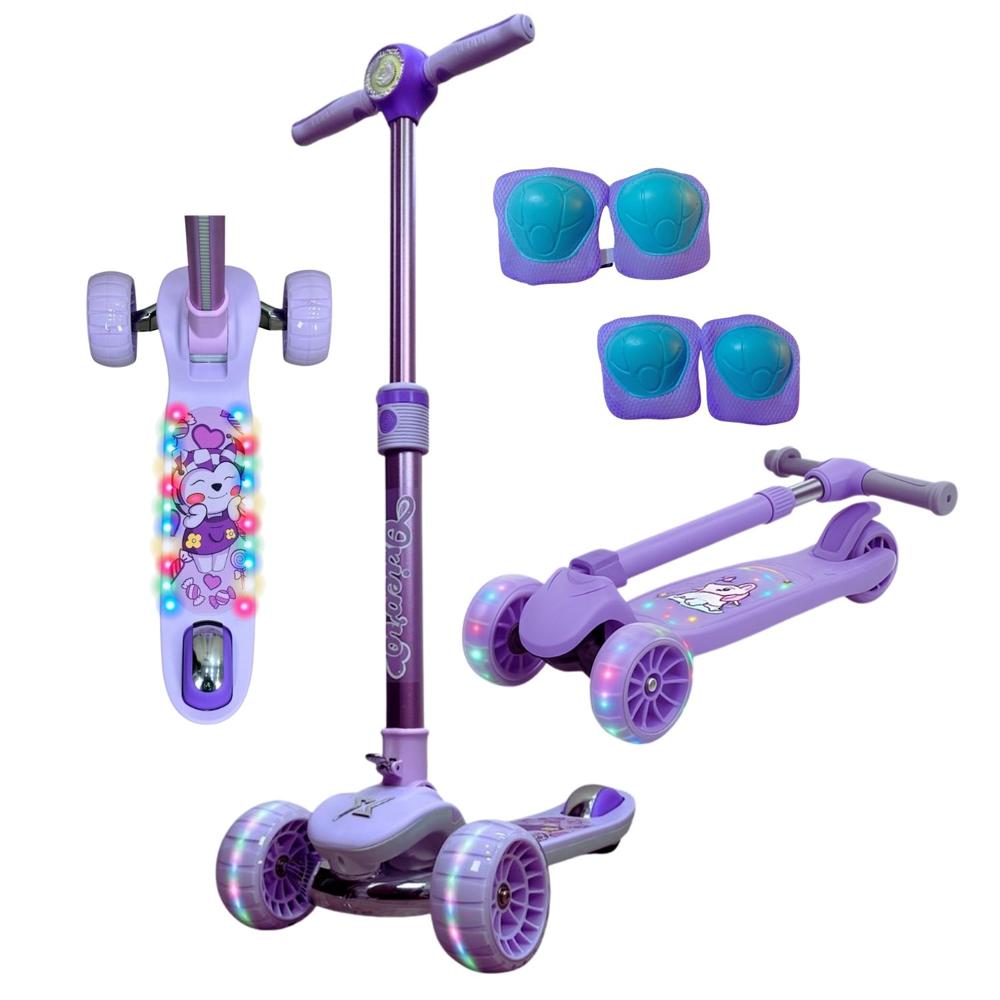 Scooter para niños de 3 a 12 años con luces LED, Bluetooth y freno trasero Morado