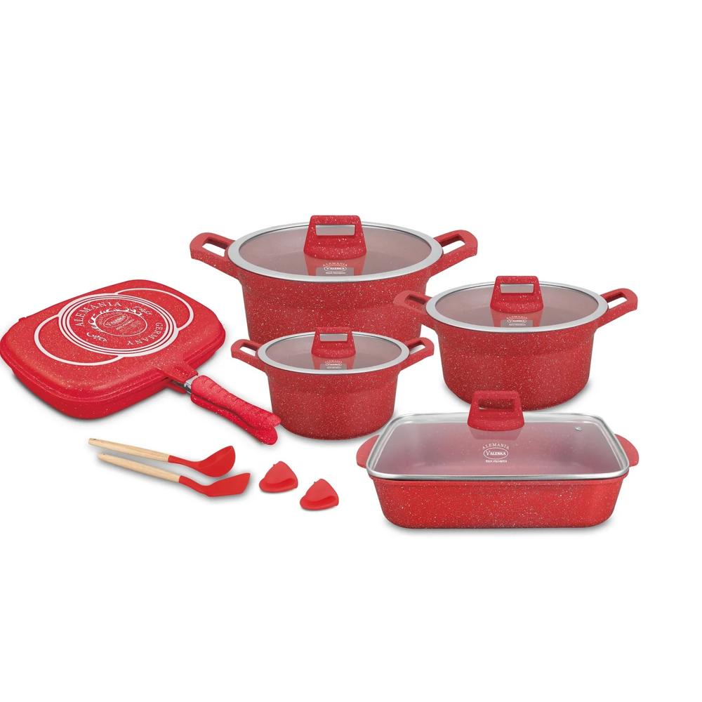 Juego de Ollas de Roca Volcánica Modelo VL-LETO9 Rojo