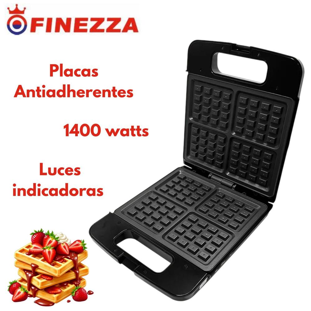 Waflera Finezza FZ- 827WF4 4 piezas Antiadherente 1400 Watts Negro