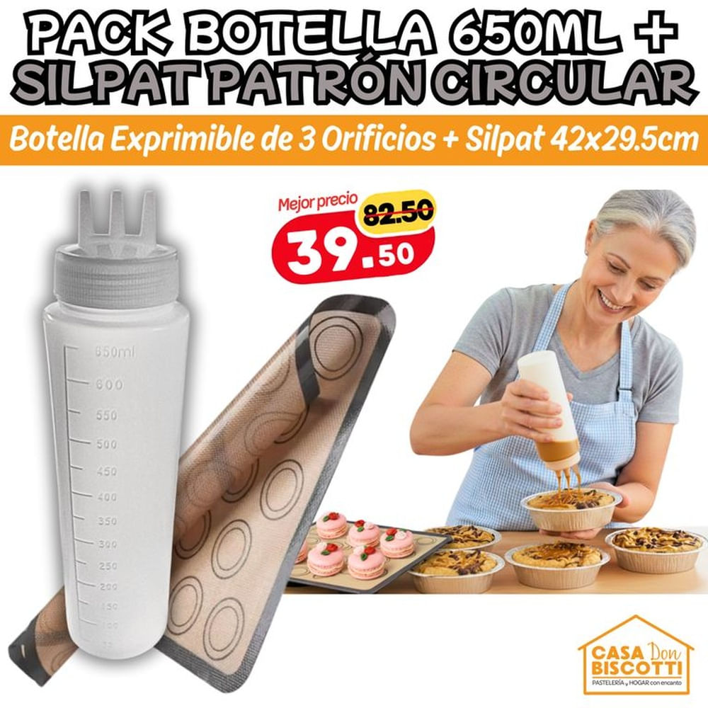 Silpack Profesional de Silicona para Macarons Mediano + Pomo de Cremas Salsas 650ml