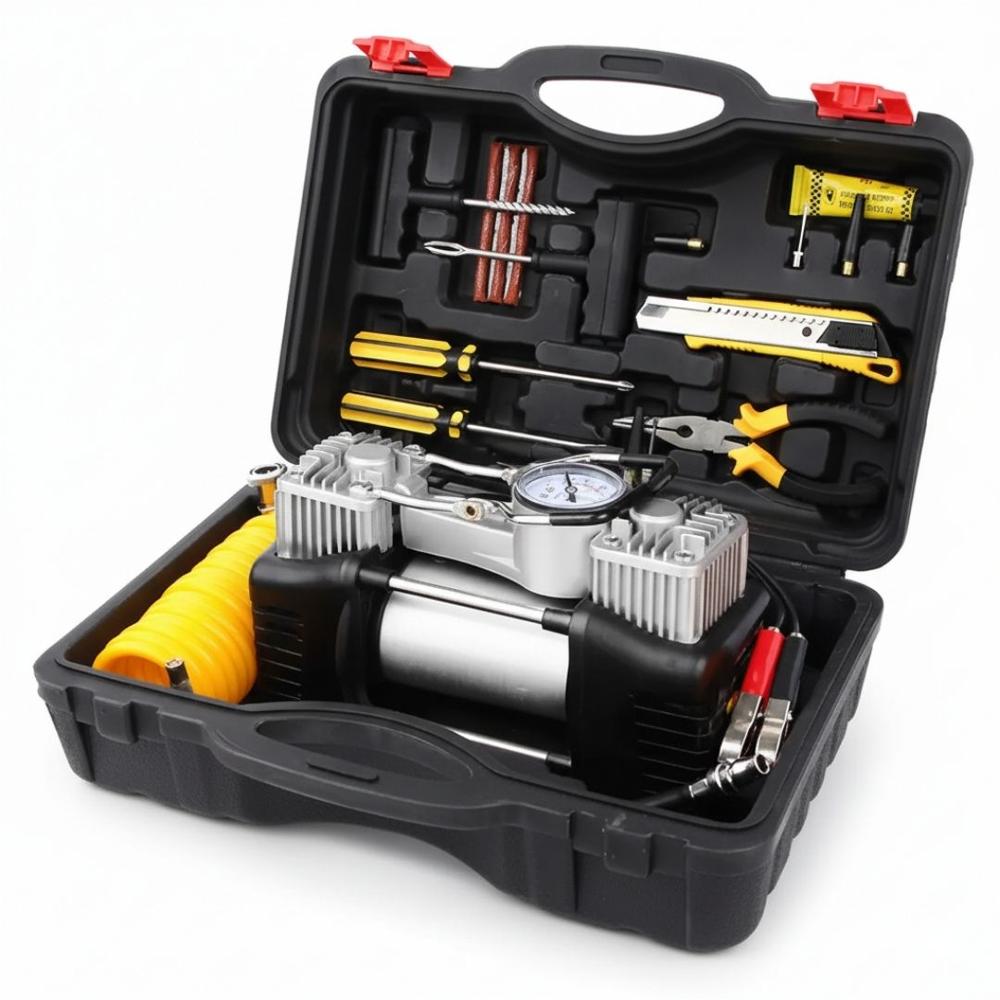 Compresor de Aire 12V Inflador de Neumáticos Llanta 150psi con Kit de Herramientas