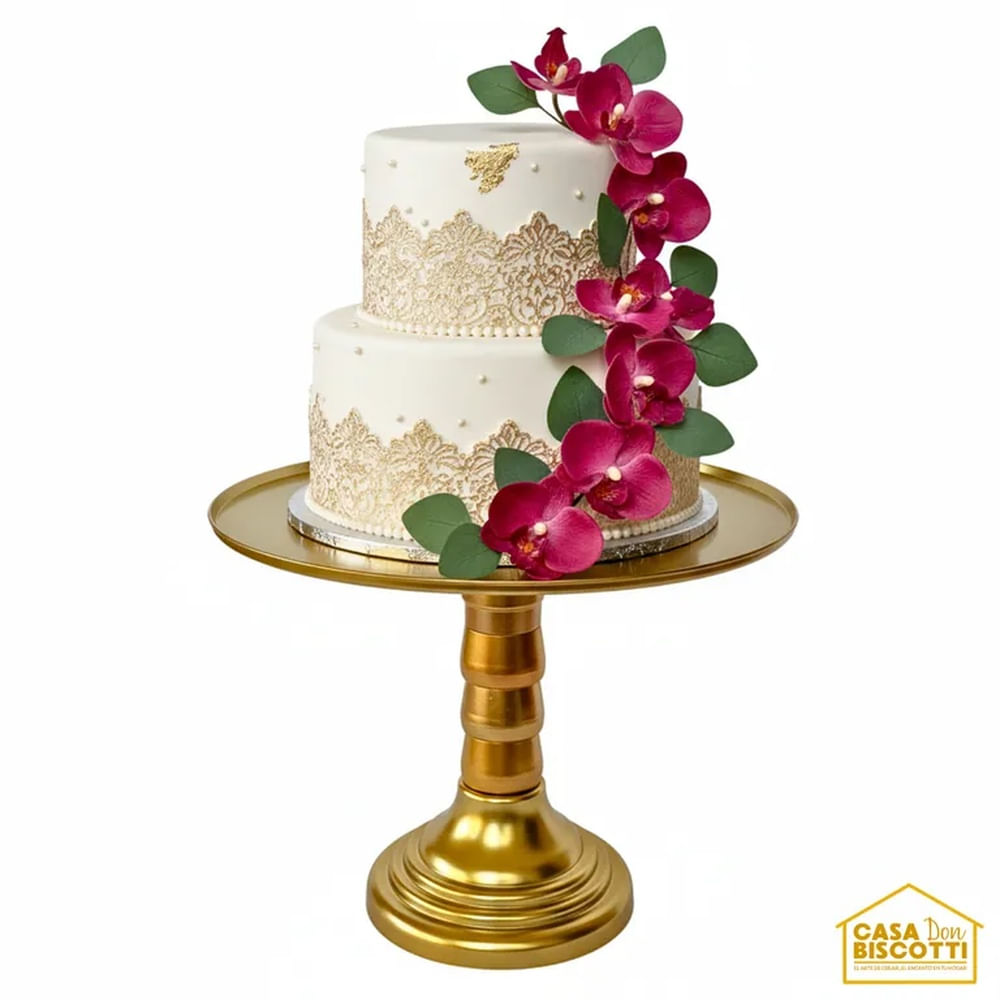 Base Pedestal Dorada para Torta de 32cm - Porta Torta Grande Elegante para Bodas de Varios Pisos