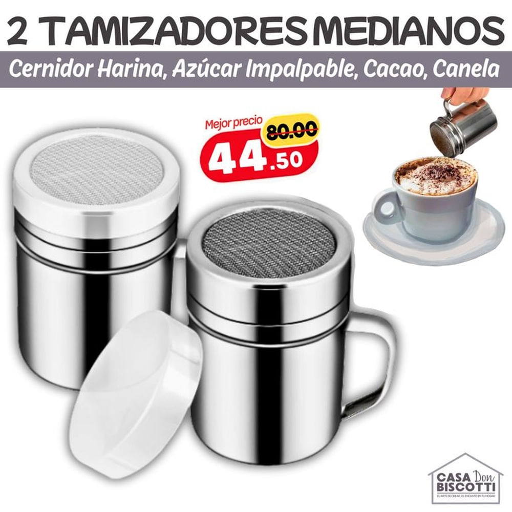 Cernidores de Acero Inoxidable Mediano para Cacao con Tapa PACK x2