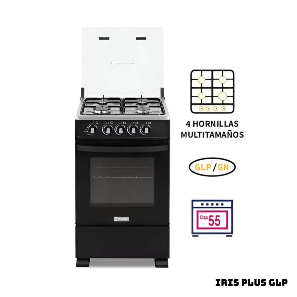 COCINA DE PIE OEM A GAS 4 HORNILLAS NEGRO - IRIS PLUS GLP