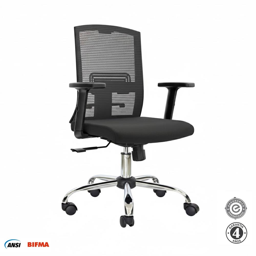 Silla Ergonómica Monk Semireclinable Gerente Cromado Negro Althea Confort