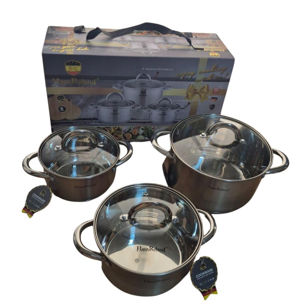 Juego De Ollas Haus Roland Acero Inoxidable 6 Piezas Con Tapas