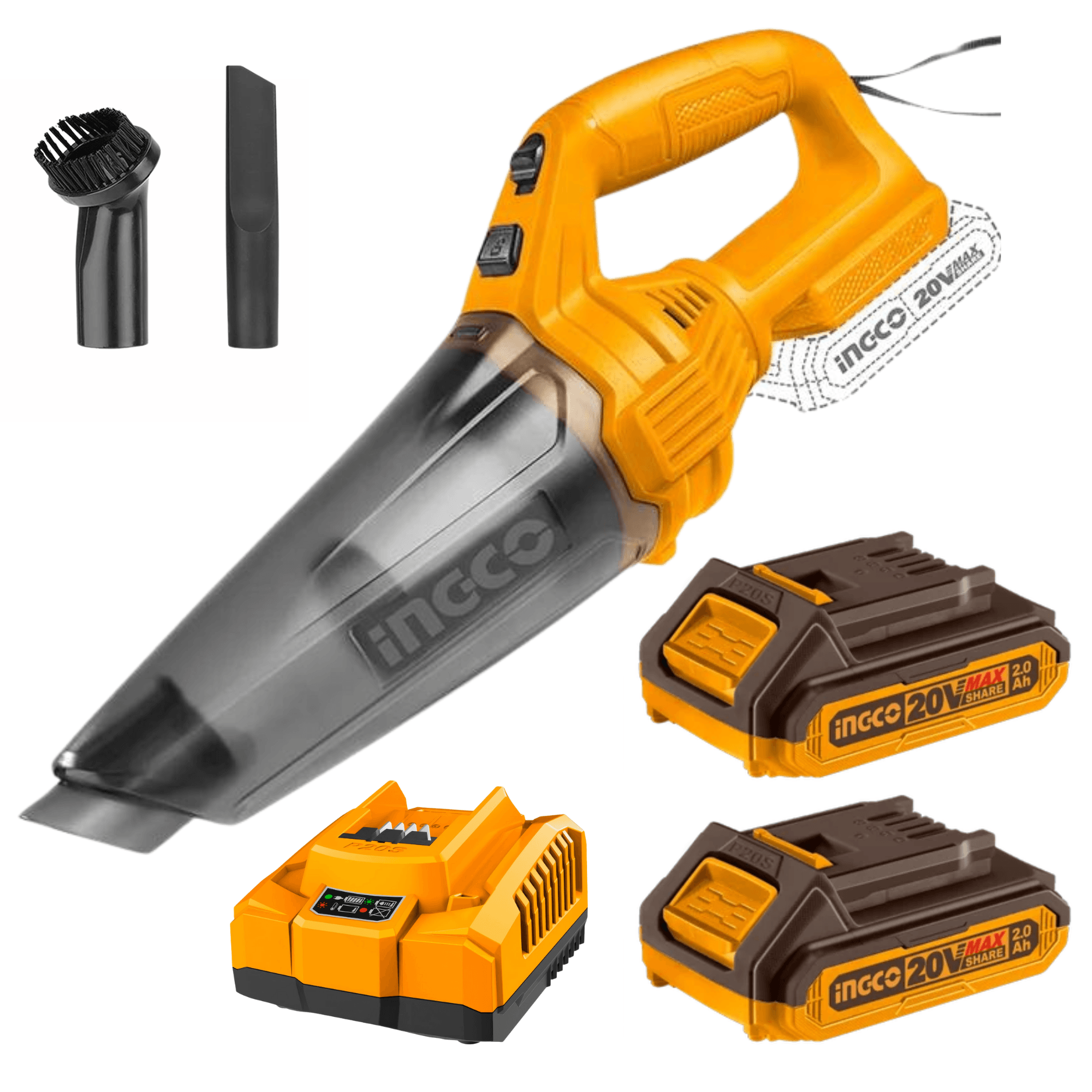 Aspiradora 0.5 LItros 20v + 2 Baterias 2ah y Cargador Ingco CVLI201261-FBCPK1222