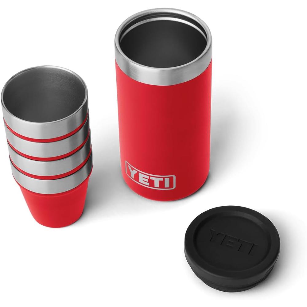 YETI Rambler Juego de 4 vasos de chupito con estuche de transporte color rojo