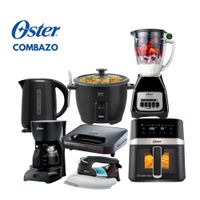 Combazo Oster 7 en 1, Licuadora - Hervidor - Arrocera - Sandwichera - Cafetera - Freidora y Plancha