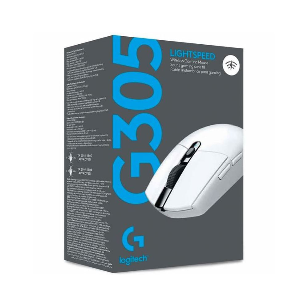 Mouse Logitech G305 Lightspeed Wireless Blanco Conector USB 250 Horas Batería Recargable