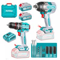 Taladro Percutor 96Nm + Llave de Impacto 850Nm 20v Total TOSLI250586