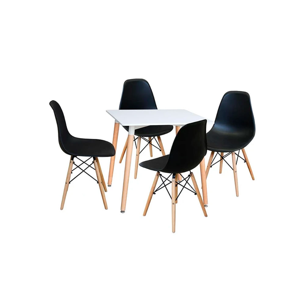 Juego De Comedor Square Blanco 80 Cm 4 Personas Silla Eames Negro Ofideas