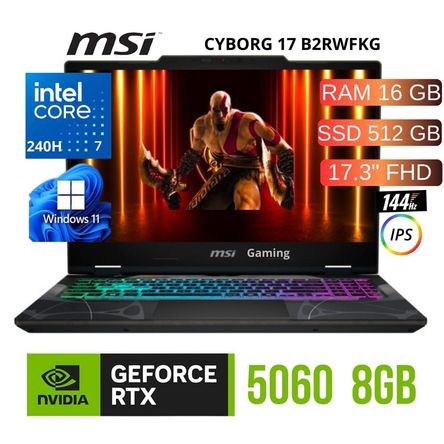 LAPTOP MSI CYBORG 17 B2RWFKG INTEL CORE 7 240H -Ram16GB SSD 512GB RTX 5060 8GB 17.3 FHD WIN 11 LAPTOP MSI CYBORG 17 B2RWFKG INTEL CORE 7 240H -Ram16GB SSD 512GB RTX 5060 8GB 17.3 FHD WIN 11