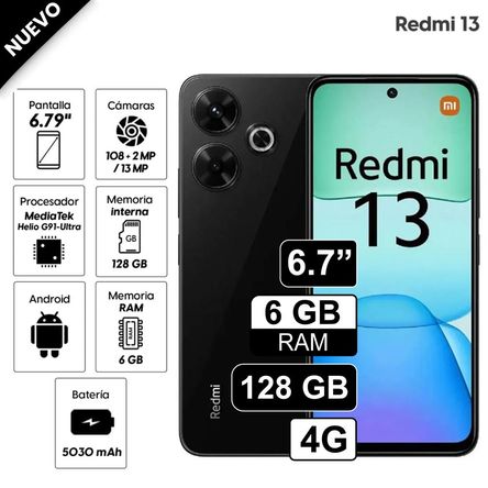 Celular Xiaomi Redmi 13 128GB, 6GB RAM, cámara principal 108MP + 2MP, frontal 13MP, 6.79