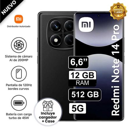 Celular Libre Xiaomi Redmi Note 14 PRO 5G 6.6 Pulg 512GB 12GB Negro Celular Libre Xiaomi Redmi Note 14 PRO 5G 6.6 Pulg 512GB 12GB Negro