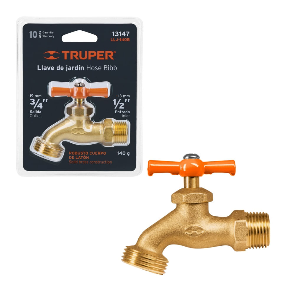 Llave de Laton para Manguera y Tomas de Agua 1/2"" Truper LLJ-140B 13147