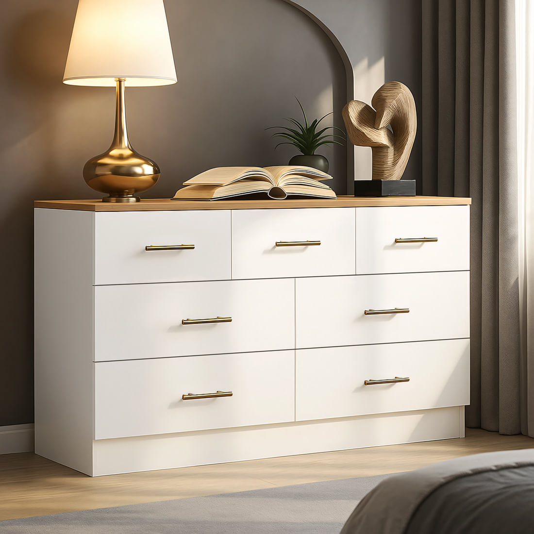 Cómoda Harmony 7 Cajones Blanco y Duna Huk