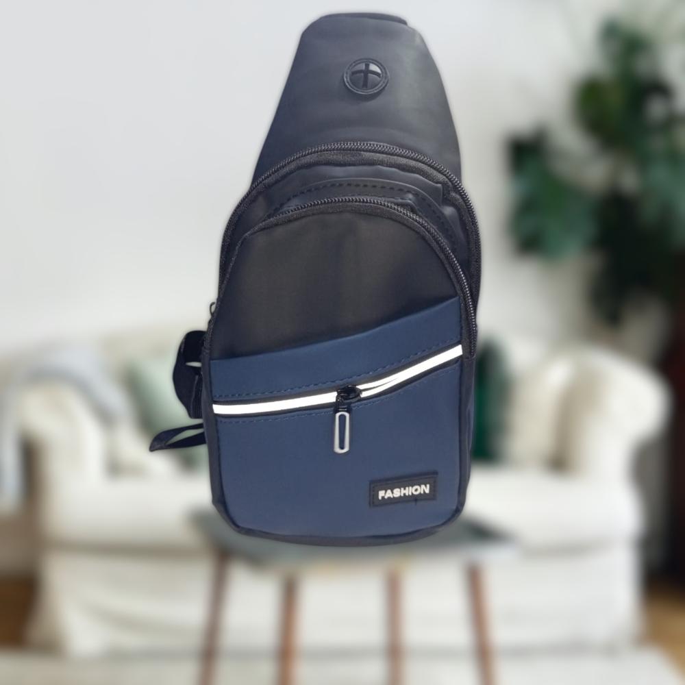 Morral Pechera Fashion Unisex Impermeable Negro con Azul
