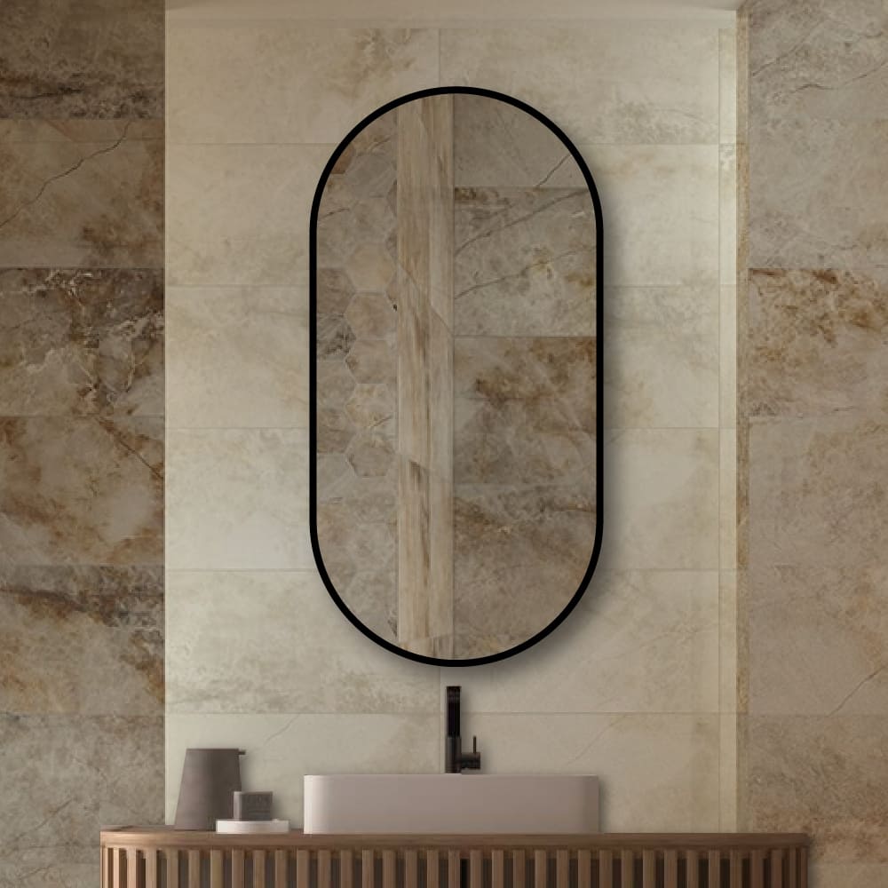 Espejo de Baño Oval 40x80cm con Borde Negro