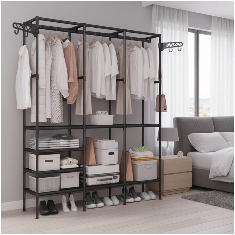 Ropero Colgador Organizador de Ropa 3 Cuerpos 173x160x36cm Negro