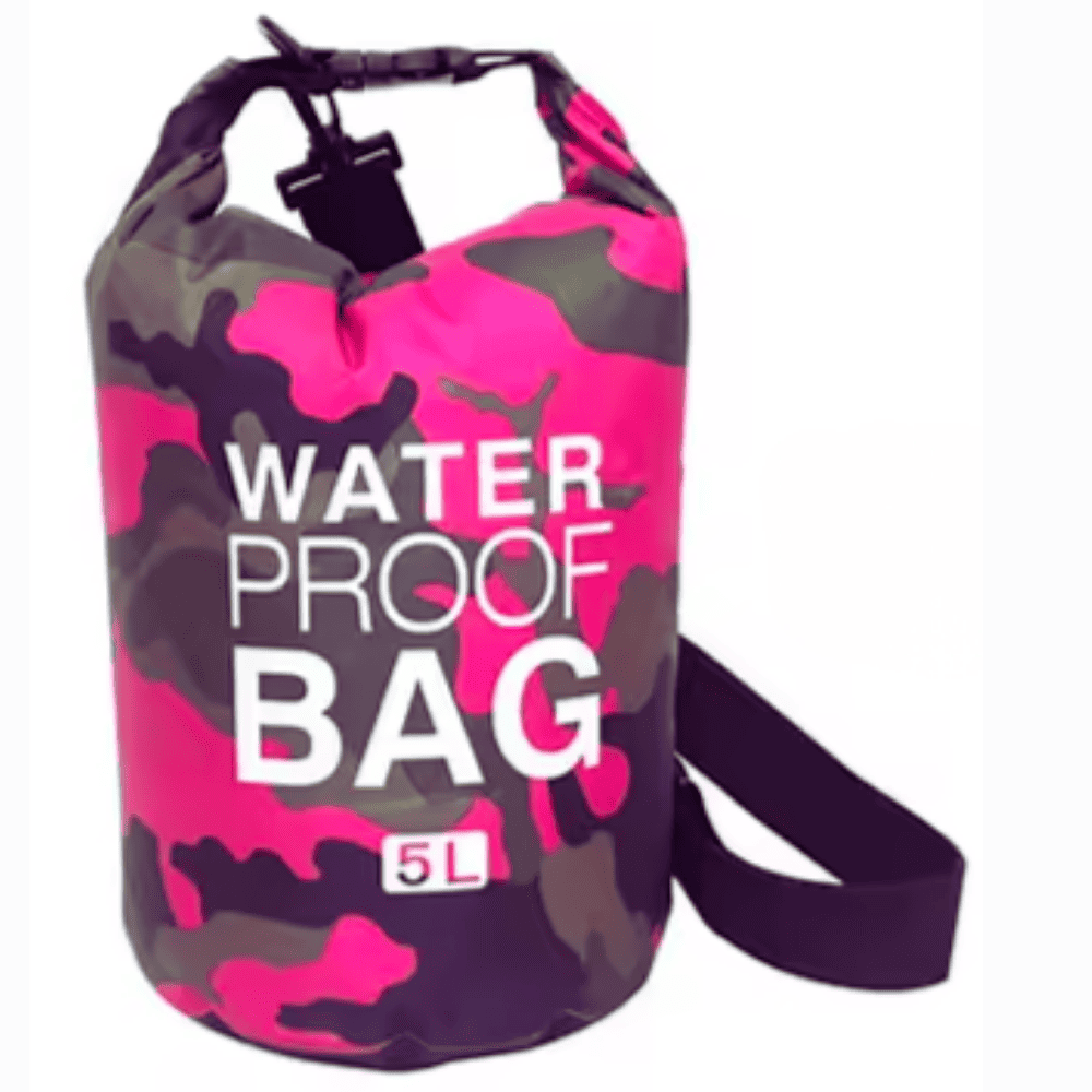 Bolsa Morral Sumergible Anti Agua Impermeable Para Viajes 5lts Rosa Camuflado